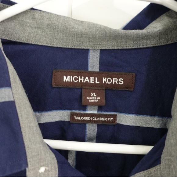 Michael Kors Sz XL Tailored Classic Fit Plaid LS Button Down Dress Shirt Navy - Picture 2 of 11